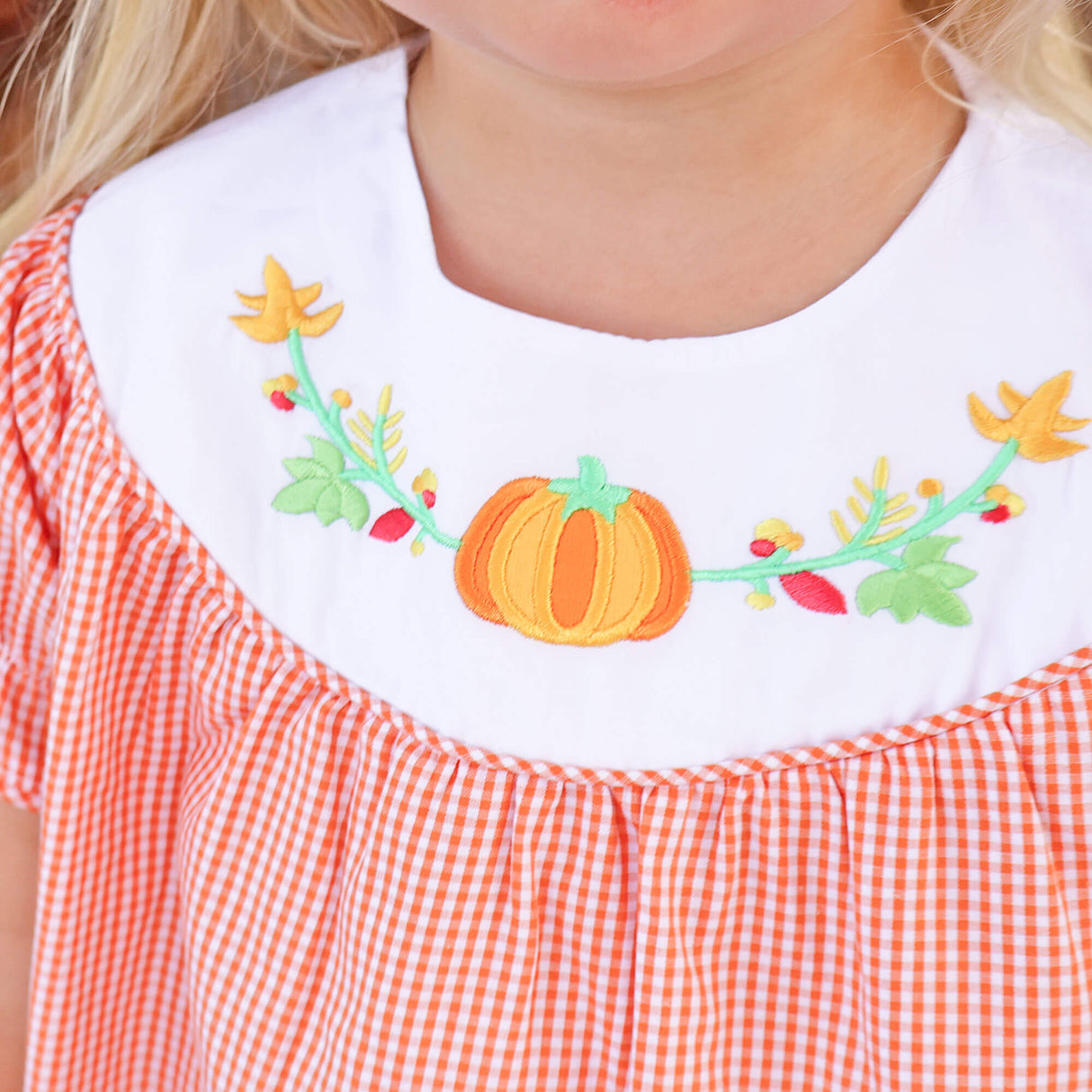 Fall Pumpkin Orange Gingham Yoke Dress