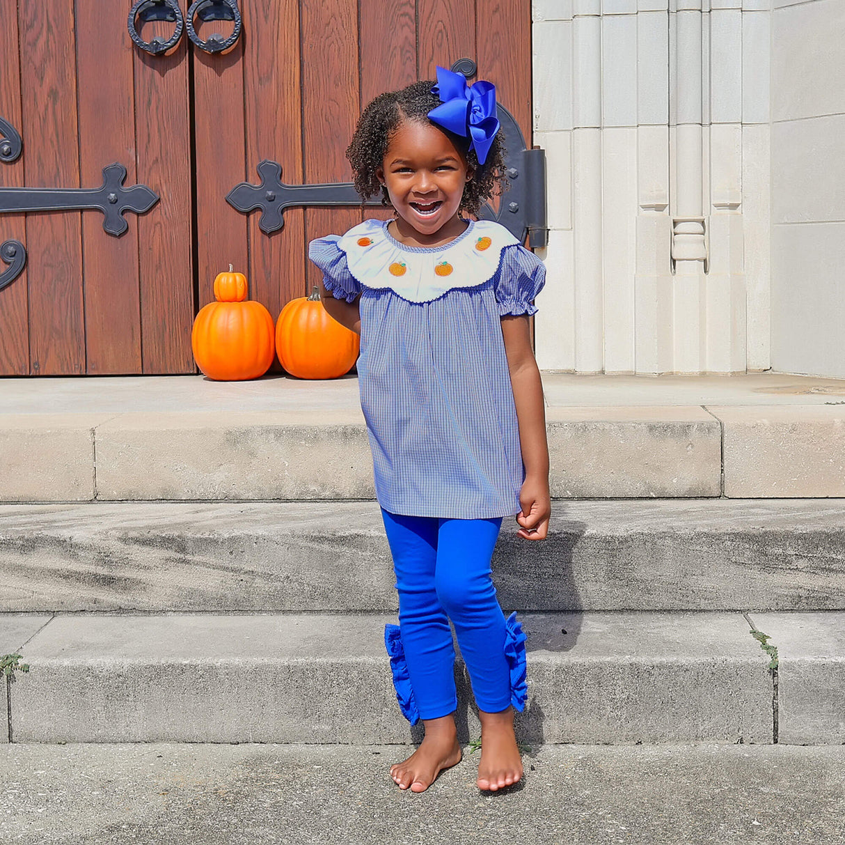 Pumpkin Blue Micro Plaid Yoke Legging Set