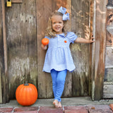 Pumpkin Embroidered Light Blue Stripe Ruth Legging Set