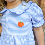 Pumpkin Embroidered Light Blue Stripe Ruth Legging Set