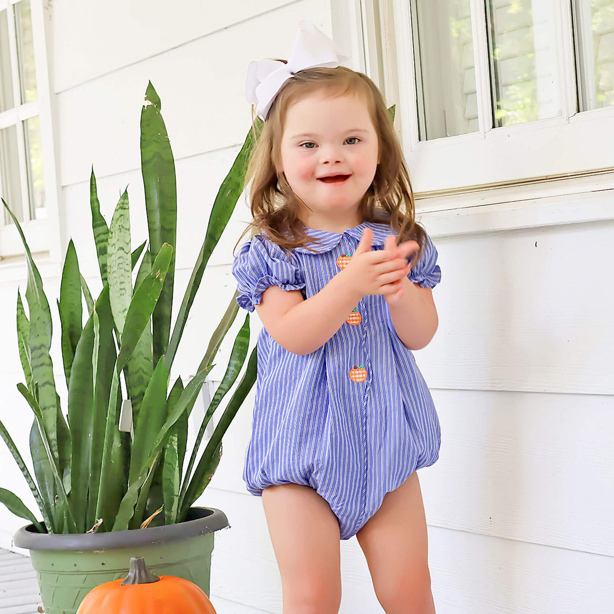 Adorable Pumpkin Blue Stripe Jane Bubble
