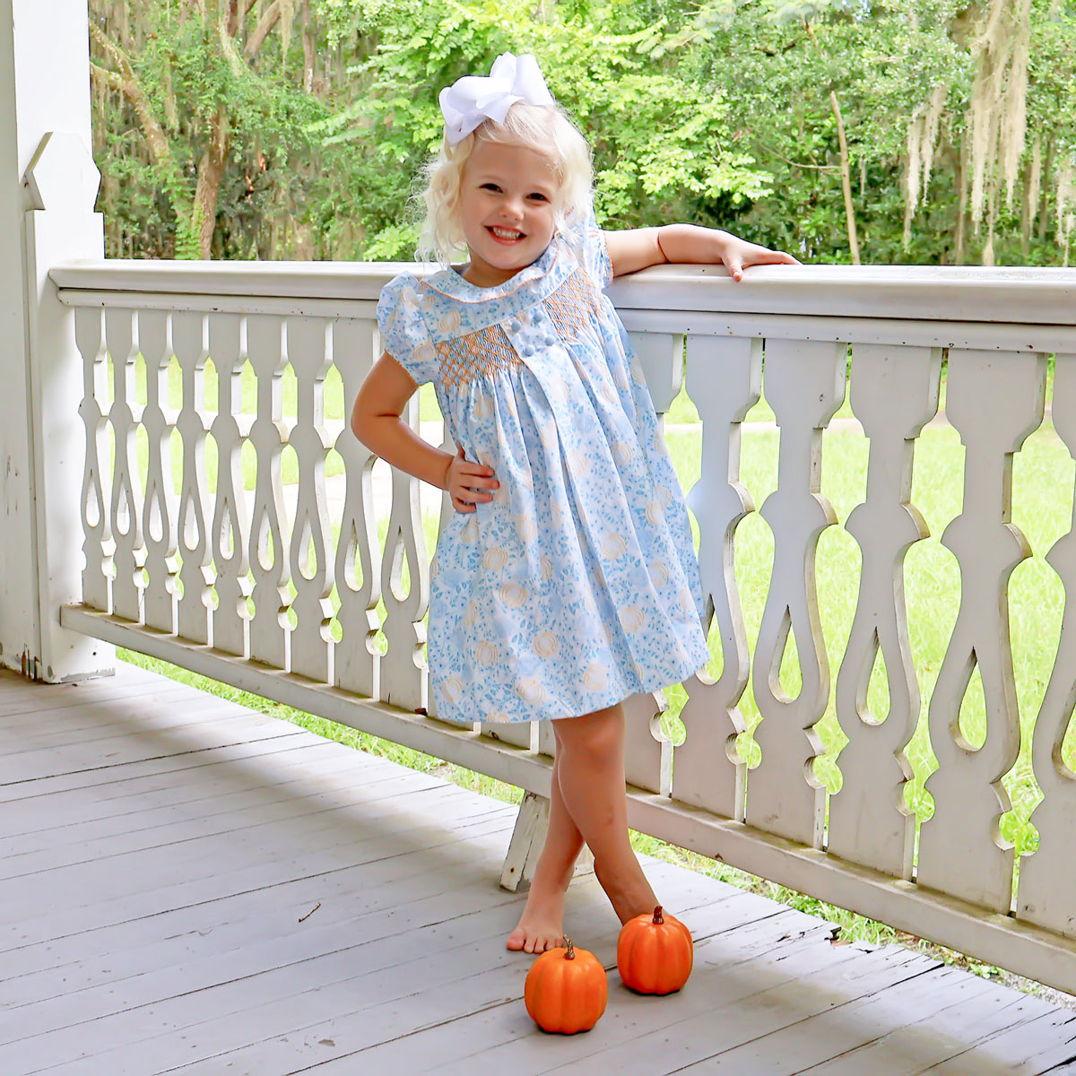 Blue Floral Pumpkin Smocked Beth Dress – Classic Whimsy