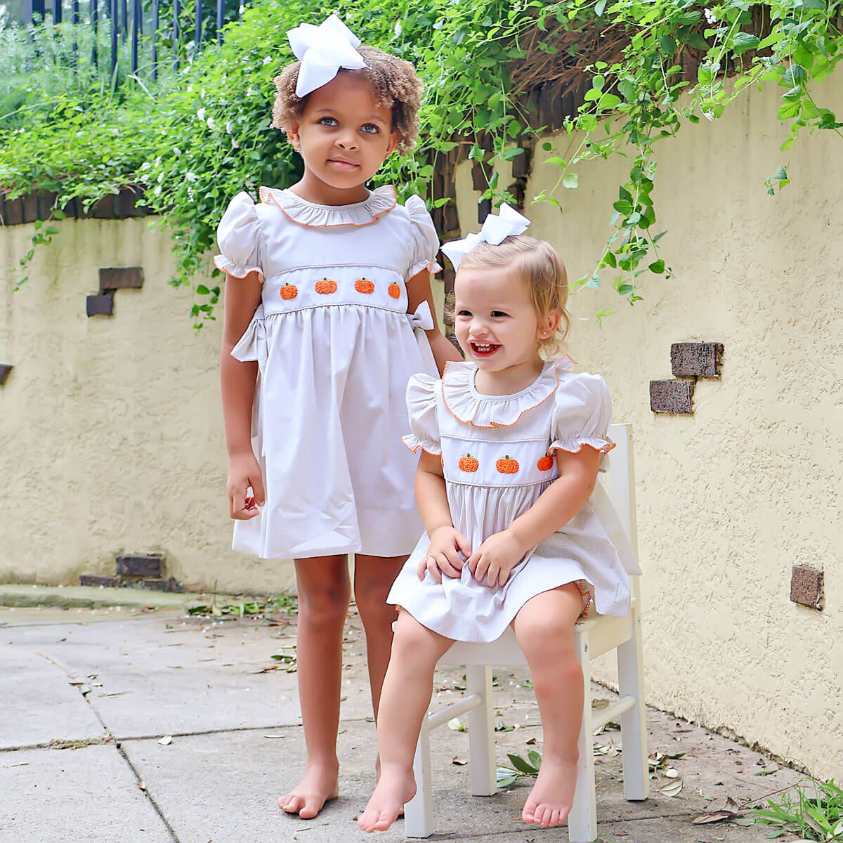 Pumpkin French Knot Tan Gingham Beverly Bloomer Set