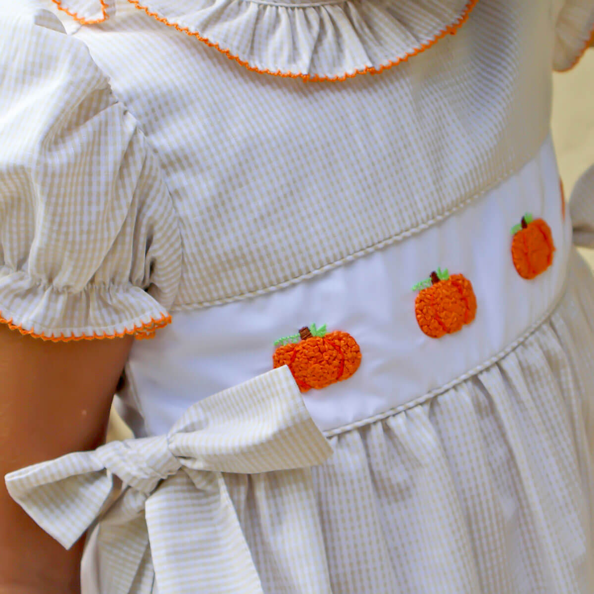 Pumpkin French Knot Tan Gingham Beverly Bloomer Set