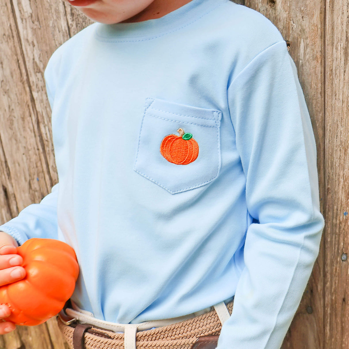 Pumpkin Light Blue Long Sleeve Pocket Shirt