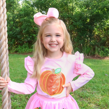 Pumpkin Pink Long Sleeve Ruffle Top