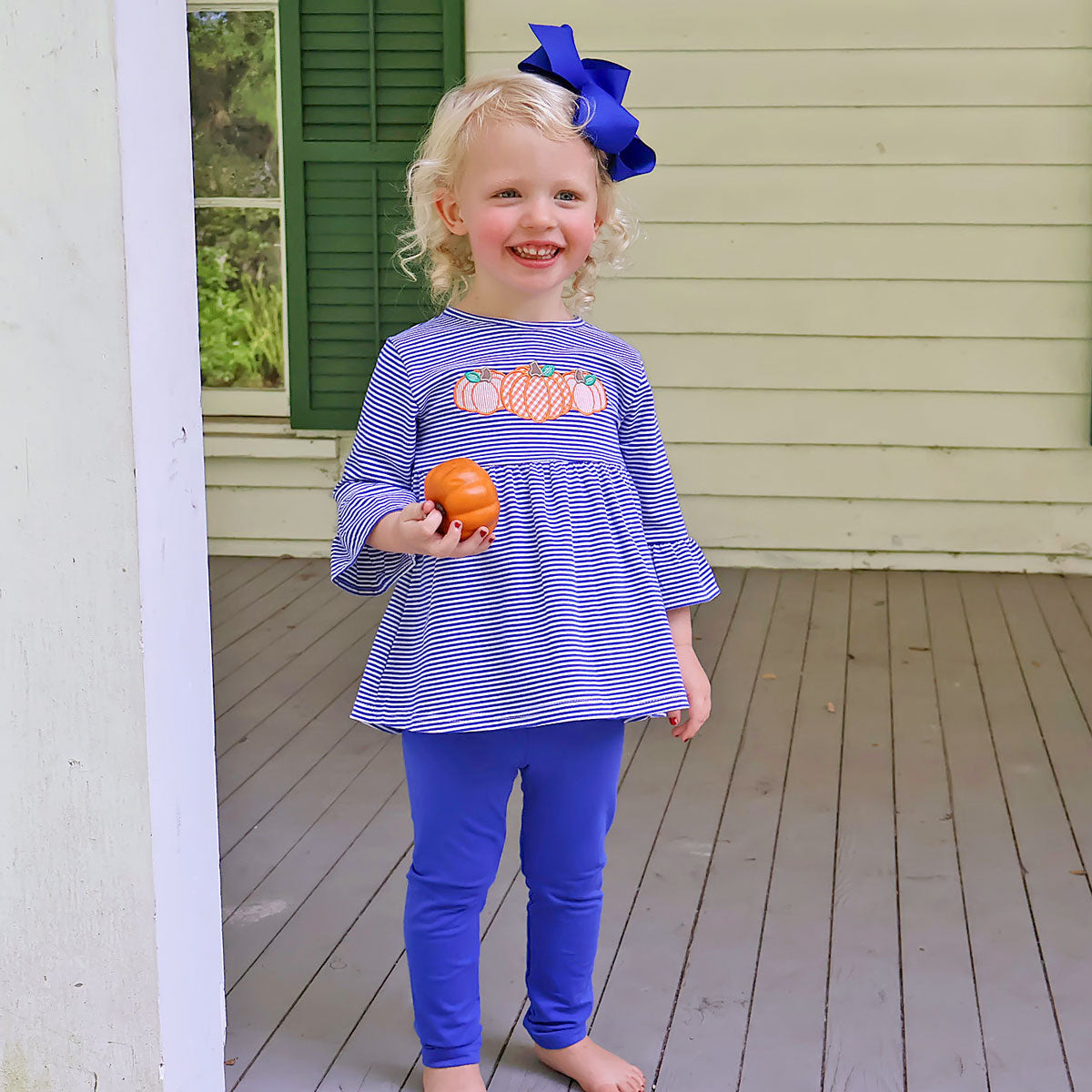 Pumpkin Cluster Royal Blue Stripe Sophia Legging Set