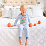 Pumpkin Tractor Light Blue Stripe Pajamas