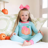 Pumpkin Green Stripe Pajamas with Pink Trim