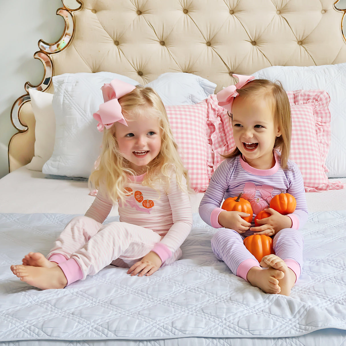 Pumpkin Bow Lavender Stripe Pajamas
