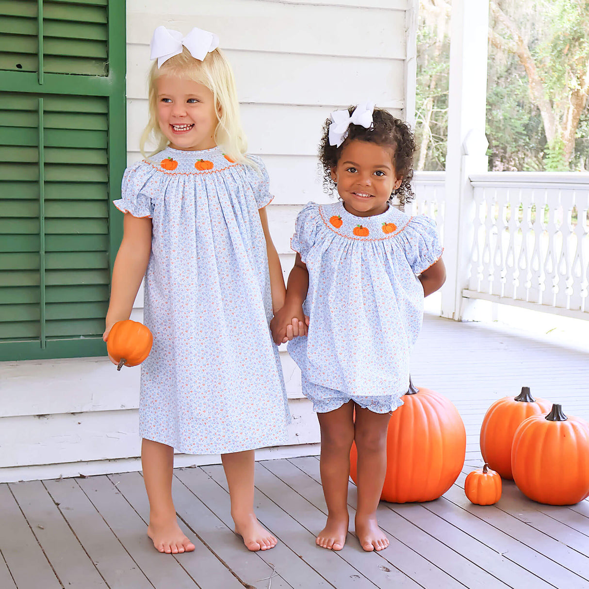 Pumpkin Smocked Floral Bishop Dress