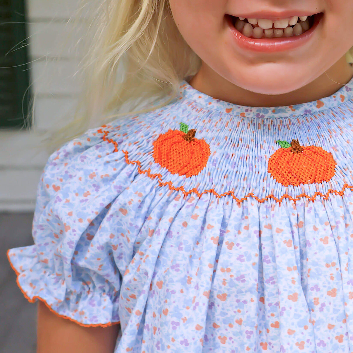 Pumpkin Smocked Floral Bishop Dress