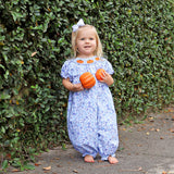 Pumpkin Patch Blue Floral Smocked Long Bubble