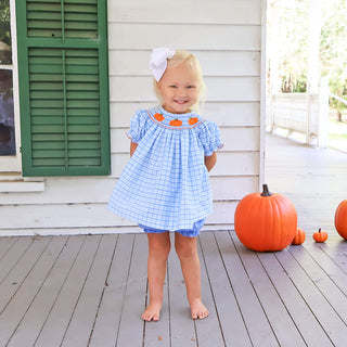 LITTLE PUMPKIN BLUE GINGHAM SMOCKED BLOOMER SET