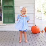 Little Pumpkin Blue Gingham Smocked  Bloomer Set