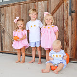 Pumpkin Trio Smocked Blue Check Short Set