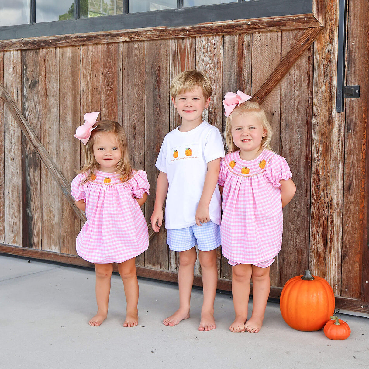 Pumpkin Trio Smocked Pink Check Bishop Bloomer Set