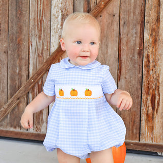 PUMPKIN SMOCKED BLUE CHECK COLLARED BUBBLE