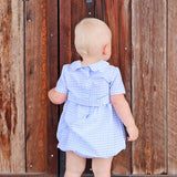 Pumpkin Trio Smocked Blue Check Collared Bubble