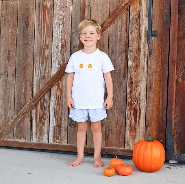 PUMPKIN SMOCKED BLUE CHECK SHORT SET