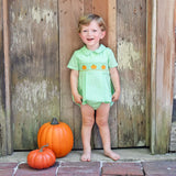 Cluster Pumpkin Smocked Lime Green Gingham Collared Bubble