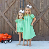 Paradise Pumpkin Smocked Green Windowpane Bishop Bubble