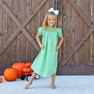 PARADISE PUMPKIN SMOCKED GREEN WINDOWPANE BISHOP DRESS