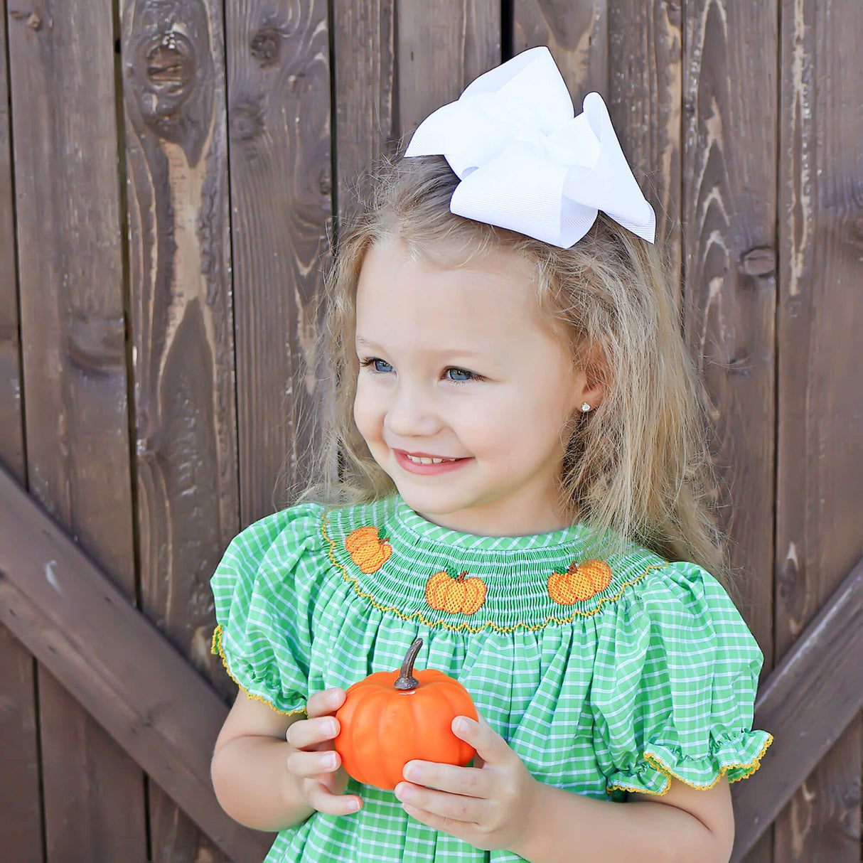 Paradise Pumpkin Smocked Green Windowpane Bishop Bubble