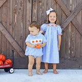 Pumpkin Smocked Light Blue Check Bishop Dress
