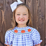 Pumpkin Smocked Light Blue Check Bishop Dress