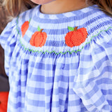 Pumpkin Smocked Light Blue Check Bishop Dress