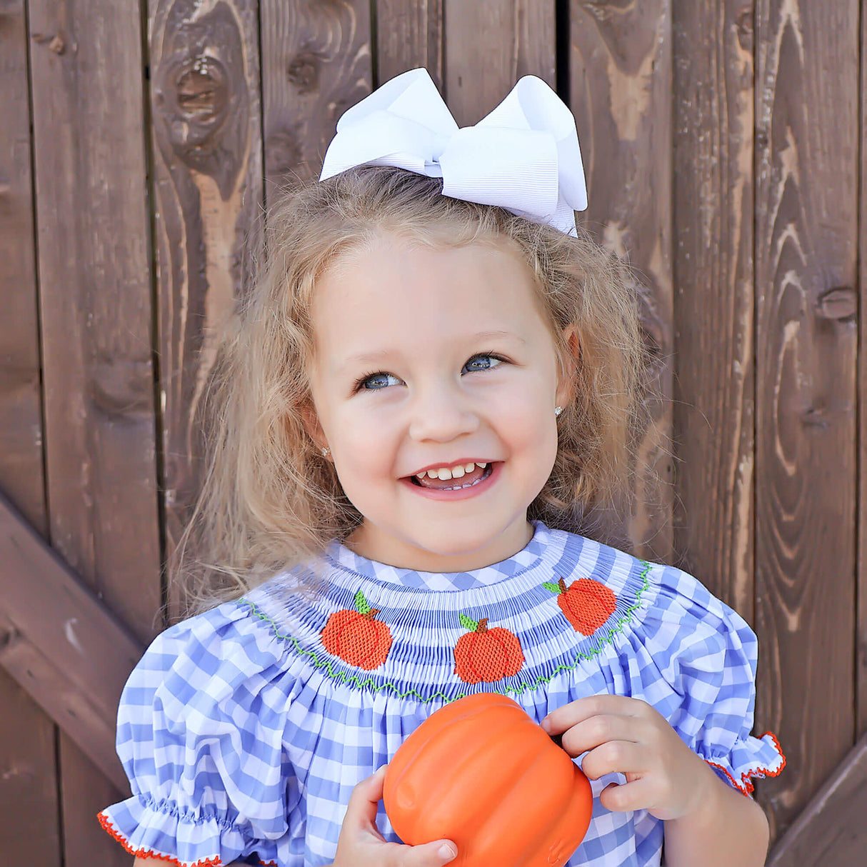 Pumpkin Smocked Light Blue Check Bishop Bubble