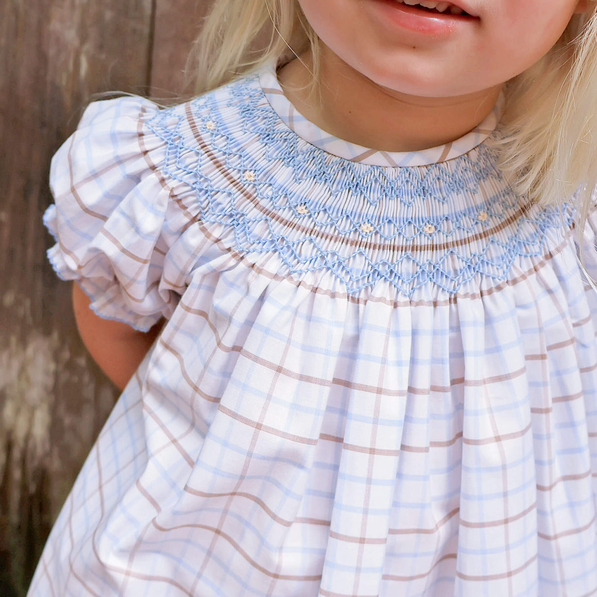Blue & Tan Plaid Smocked Bloomer Set