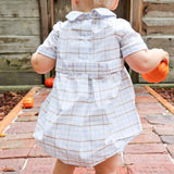 Blue & Tan Plaid Smocked Collared Bubble