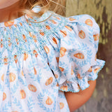Pumpkin Trellis Smocked Blue Bishop Bubble