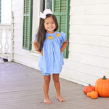 Pumpkin Trio Smocked French Blue Windowpane Bishop Bloomer Set