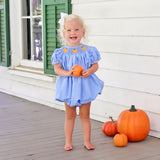 Pumpkin Trio Smocked French Blue Windowpane Bishop Bubble