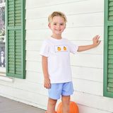 Pumpkin Trio Smocked French Blue Windowpane Short Set