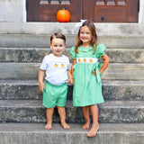 Paradise Pumpkin Smocked Green Windowpane Beverly Dress