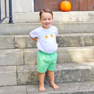 PARADISE PUMPKIN SMOCKED GREEN WINDOWPANE SHORT SET