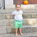 Paradise Pumpkin Smocked Green Windowpane Short Set