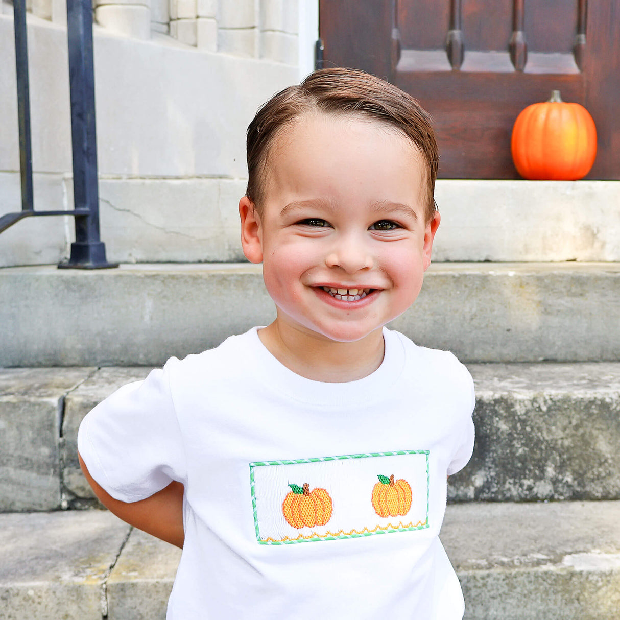 Paradise Pumpkin Smocked Green Windowpane Short Set