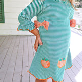 Fall Pumpkin Green Stripe Cleo Dress