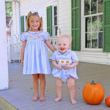 Harvest Pumpkin Smocked Light Blue Gingham Collared Bubble