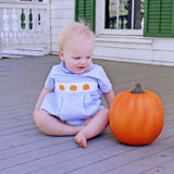 Harvest Pumpkin Smocked Light Blue Gingham Collared Bubble