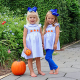 Pumpkin Cutie Smocked Blue Plaid Ruffle Collared Legging Set