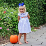 Pumpkin Cutie Smocked Blue Plaid Ruffle Collared Dress