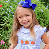 Pumpkin Cutie Smocked Blue Plaid Ruffle Collared Legging Set