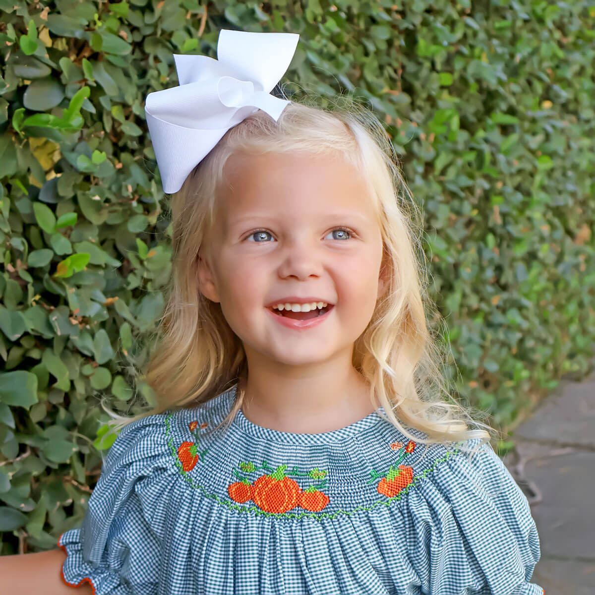 Pumpkin Smocked Green Gingham Bishop Dress