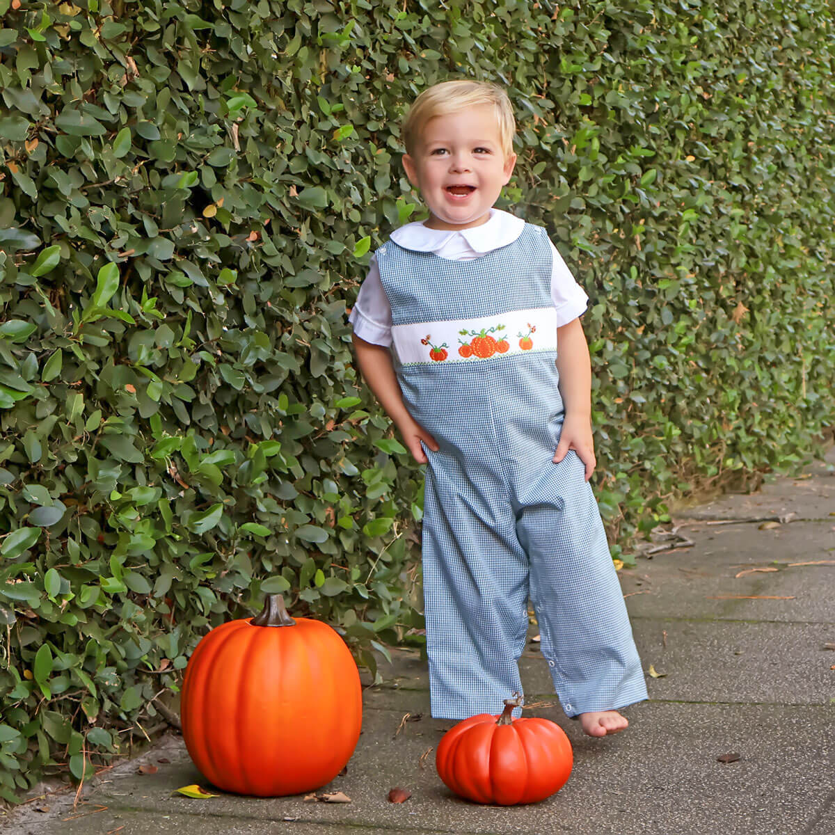 Pumpkin Smocked Green Gingham Longall